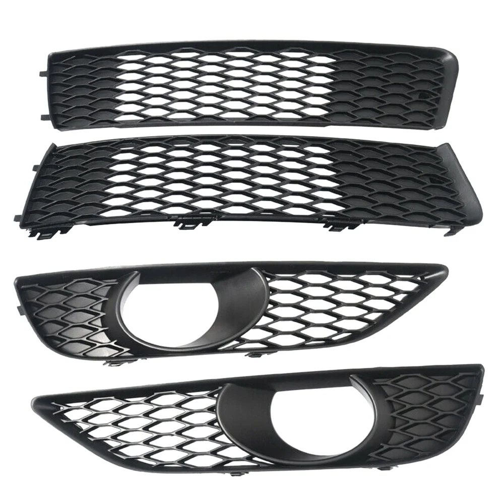 

4X Front Bumper Lower+Upper Mesh Grille Fog Light Bezel for-Audi Q7 S-Line 2010-2015 4L0807697B 4L0807698B