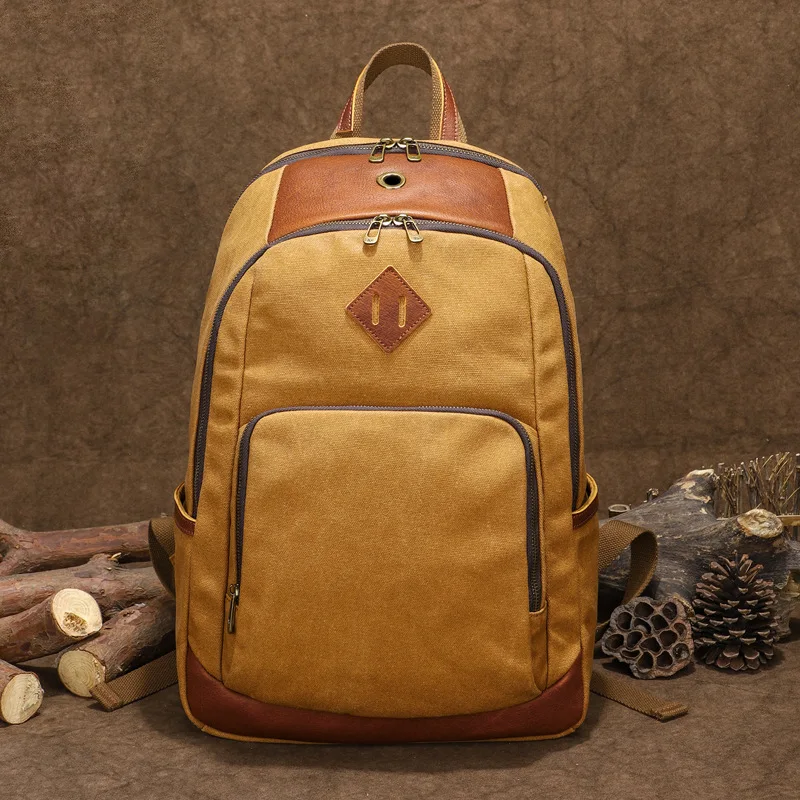 Retro Men's Backpack Waterproof Wax Dyed Canvas Bag Large Capacity Outdoor Travel Multifunctional Computer Bag 3
