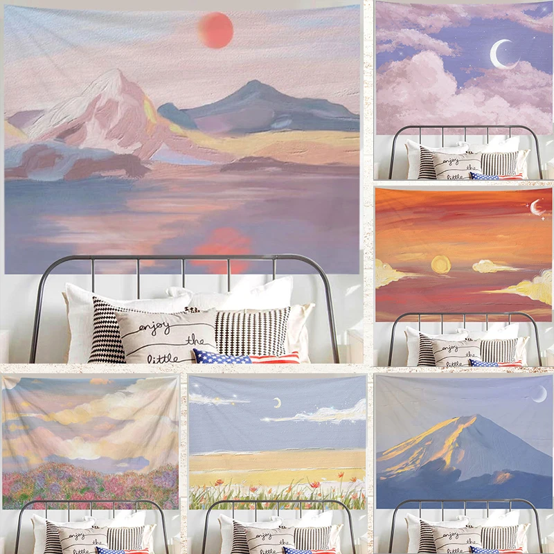 Tapestry Decor Ashou Oil Painting Scenery Tapestry Dorm Room Decoration Aesthetic Tapestry Wall Decor Wall Hanging Decoration
