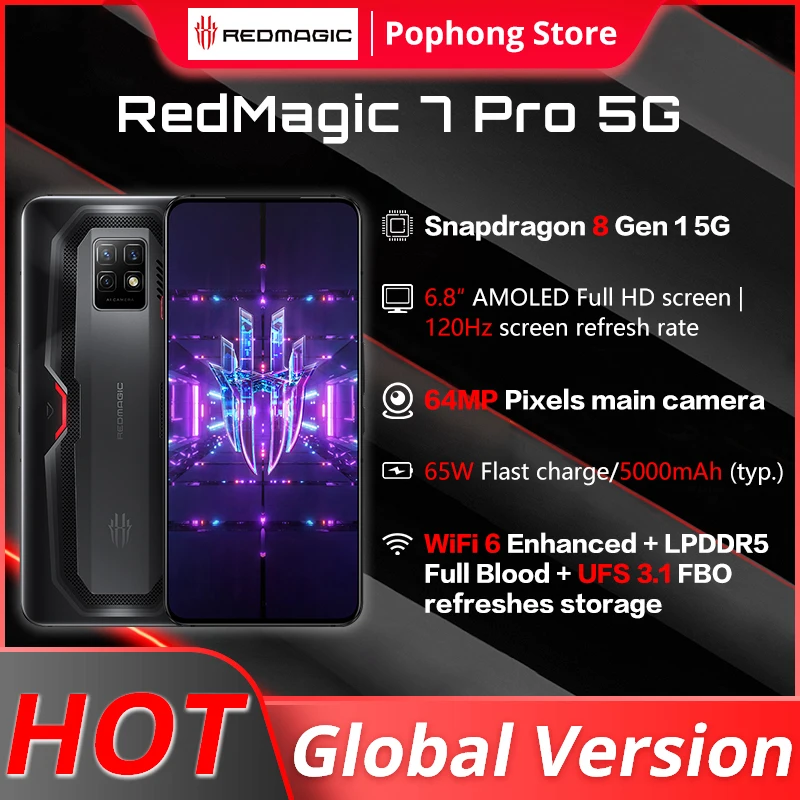 

Original Global Version Nubia RedMagic 7 Pro Gaming Phone 6.8 inch 120Hz AMOLED Snapdragon 8 Gen 1 Octa Core 64MP