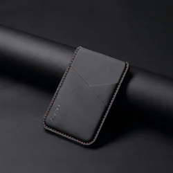 Luxury Leather Magnetic Wallet Card Holder & Phone Stand (Black)