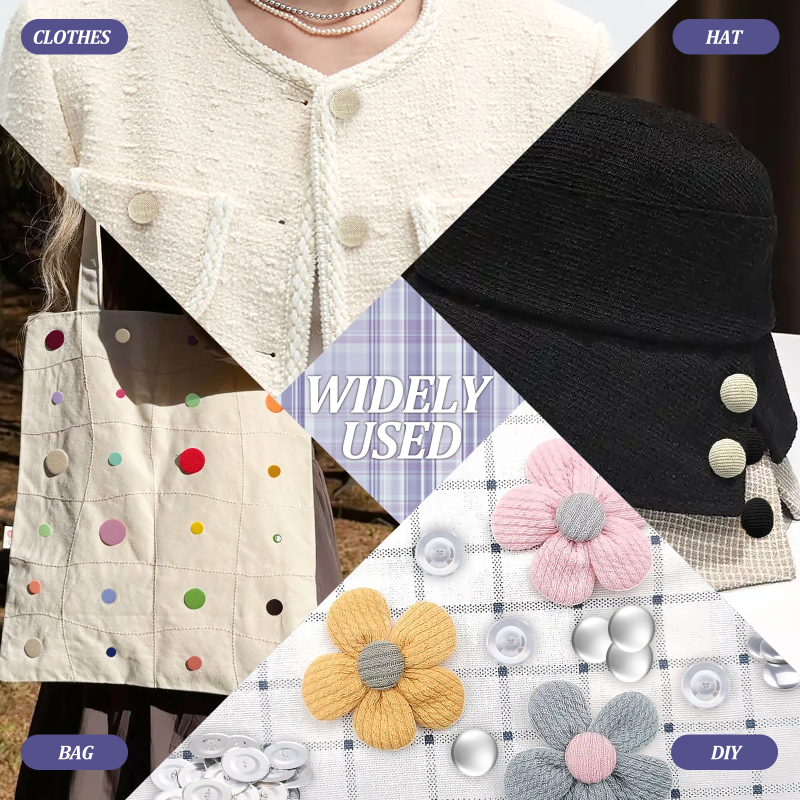 100/120Pcs Cover Button Kit 5/6 Size DIY Covered Buttons Fabric Cloth Cover Button with Fabric Cutting Template Sewing Tool