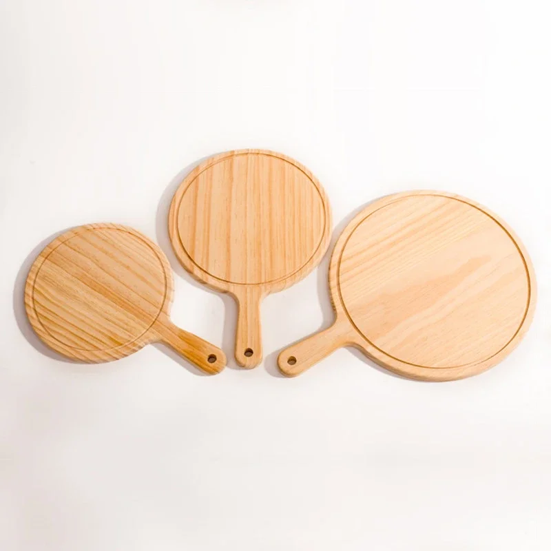 6 to 13inch Wooden Round Pizza board with Hand Pizza Baking Tray Stone Cutting Board Platter Stone Cake Bakeware pizza bakeware