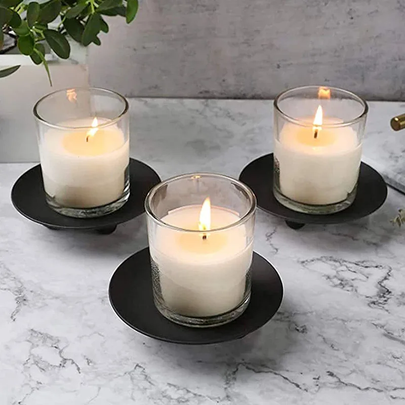 Black Gold Round Metal Candle Holder Tray Long Pole Candle Base Wedding Banquet Art Deco Holder Home Decor 1 Pcs candle holders
