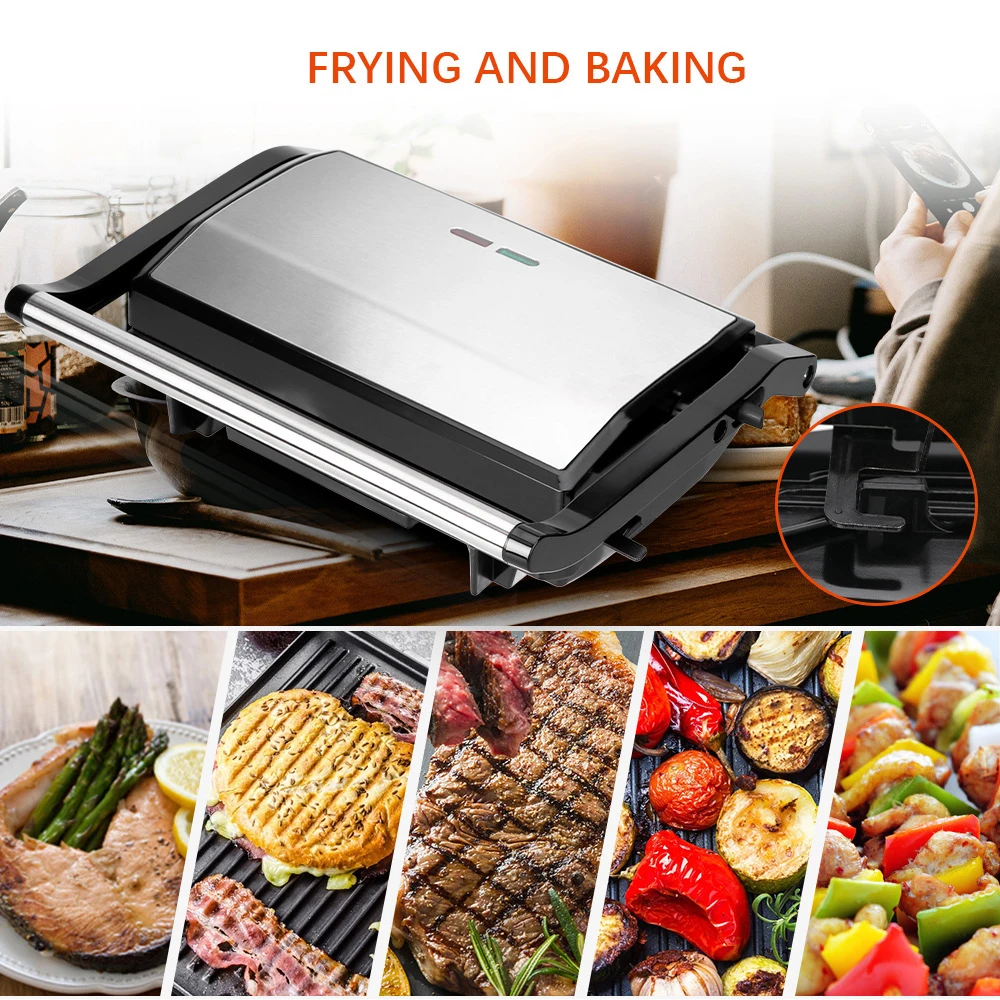 Description Picture 4 of itemElectric Sandwich Maker Grill Plate Panini 750W Cooking Kitchen Appliances Breakfast Waffles Machine Toaster Iron Pan Non Stick
