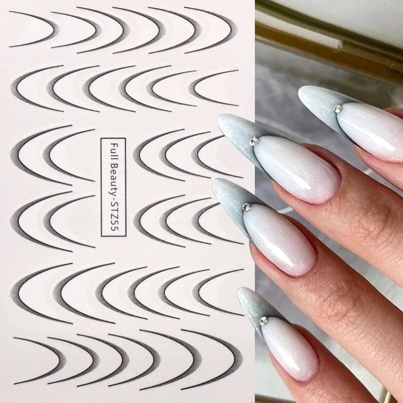 8pcs Gradient French Line Water Nail Stickers Set Colorful Stripe Ombre Designs Decals Guides for DIY Decoration Stencil Tools 5