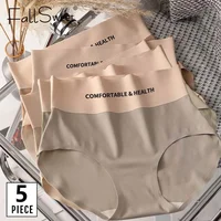 FallSweet 5PCS/set Women Underwear Seamless High Waist Panties Solid Ice Silk Briefs Comfortable Underpants Sexy Female Lingerie