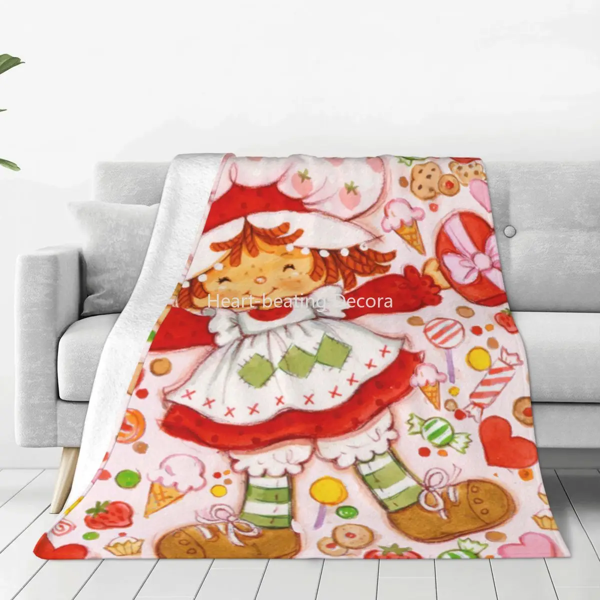 

Strawberry Shortcake Cartoon Blankets Flannel Textile Decor Kawaii Girl Lightweight Thin Throw Blankets for Home Car Bedspread 1