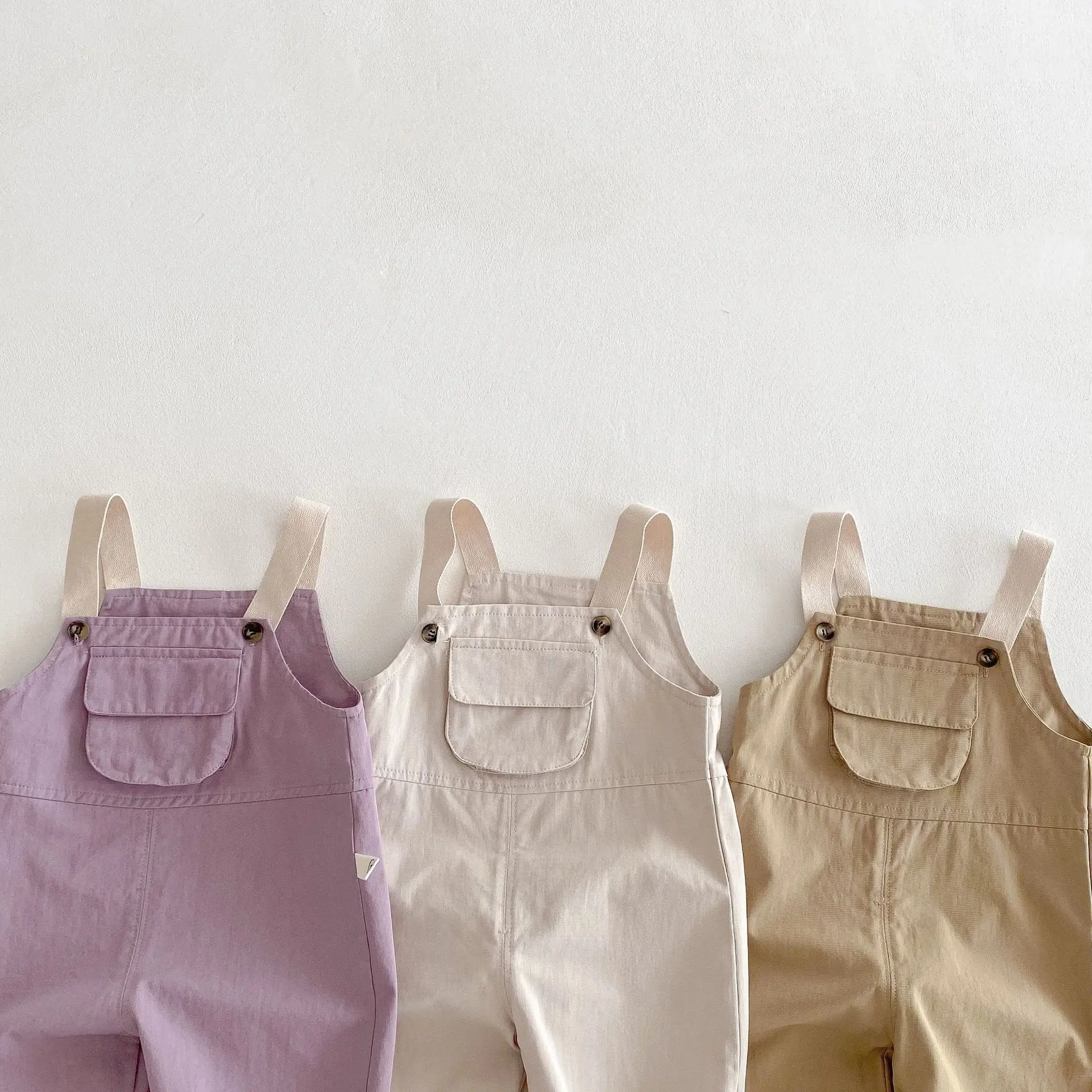 2025 New Kids Overalls 0-5Years Childrn Boy Girl Solid Color Pocket Jumpsuit Cargo Suspender Pant Fashion Bottom Spring Clothes