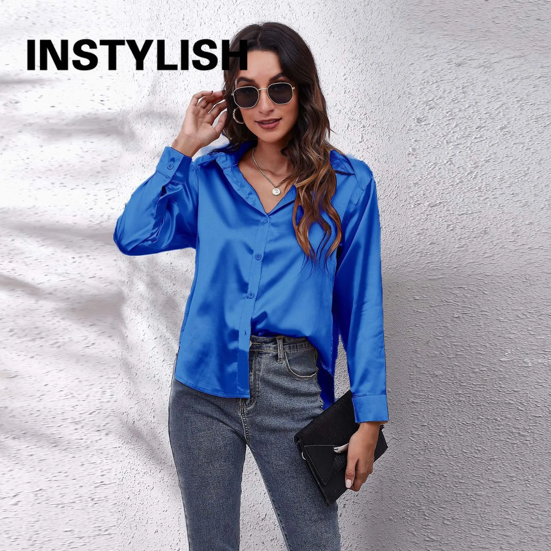 Women Elegant Satin Shirt Casual Long Sleeve Fake Silk Blouse Spring Summer Office Lady Tops Female Simple All Match Clothing 2
