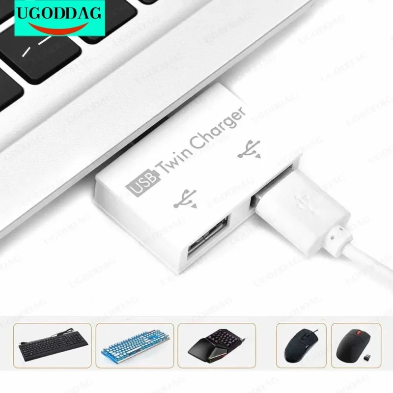 USB 트윈 충전기 분배기 어댑터 컨버터 키트, 휴대 전화 노트북용 소형 USB 허브, USB 2.0 수-2 포트