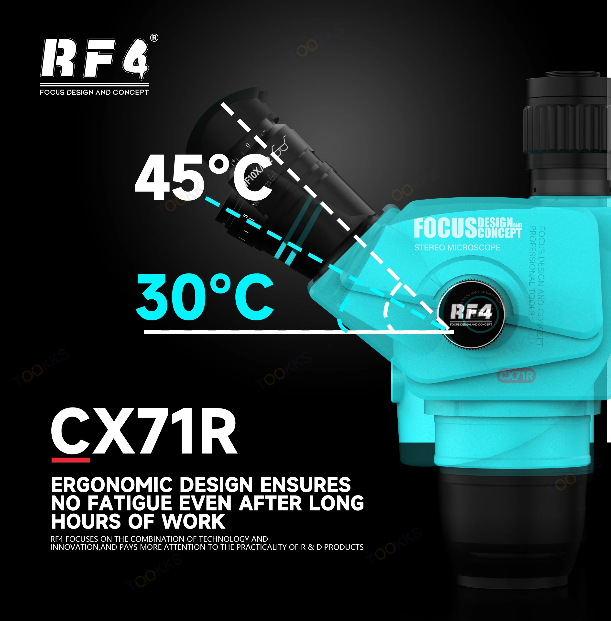 RF4 CX71R 삼안 광학 현미경 6.5-65배 연속 줌, 휴대폰 수리, 용접, PCB 검사 현미경 도구