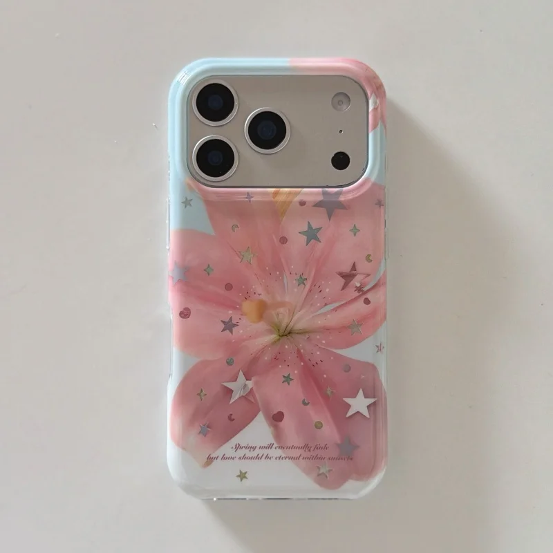 รูปสินค้า เคสโทรศัพท์มือถือลายลิลลี่ชมพูและดาวทอง