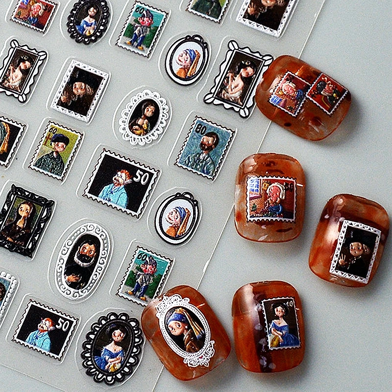Cute 5D Nail Art Decoration Sticker Portrait Oil Painting Stamp Design Self-Adhesive Slider Decals Manicure Accessories Suuplies