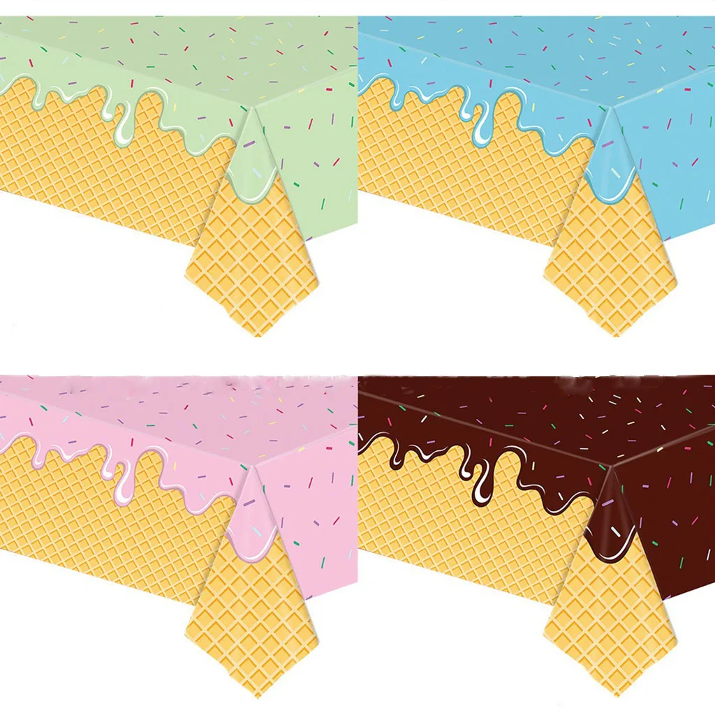 

137x274cm Summer Ice Cream Theme Party Table Cloth Decoration Chocolate Donuts Disposable Tablecloth Summer Birthday Party Decor