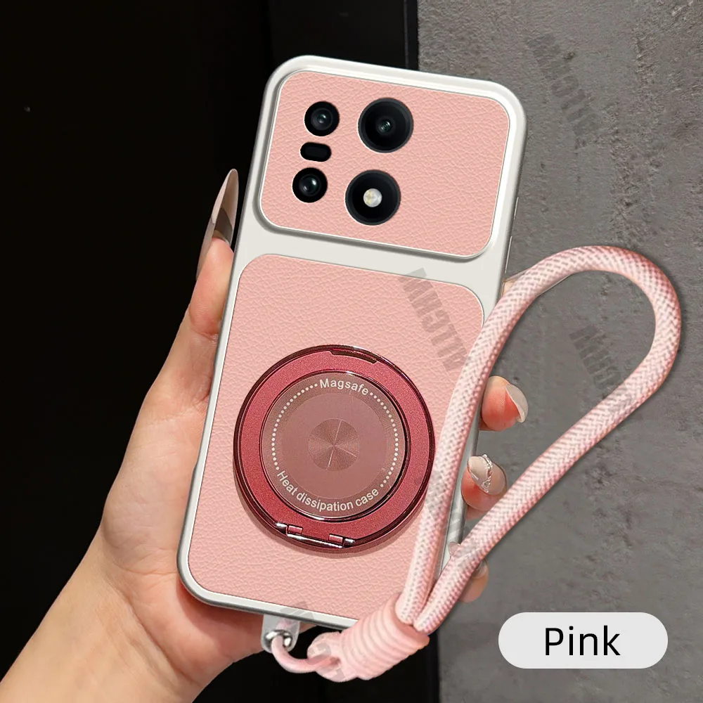 Magnetic Rotating Bracket Phone Case with Lanyard - PU Leather Soft Cover