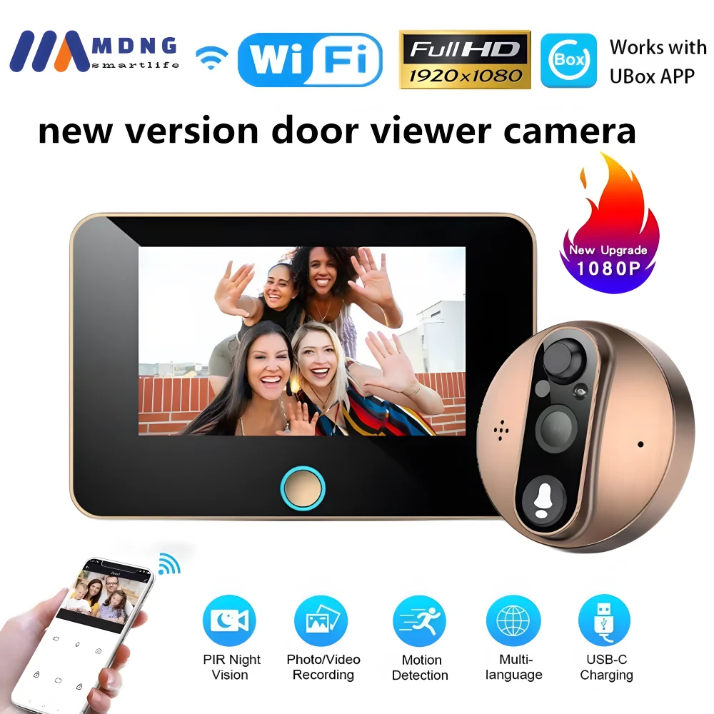 

4.3 " WiFi Video Peephole Door Bell Camera 5000mAh 1080P Digital Magic Eye PIR Motion Detection Wireless Door Peephole Viewer