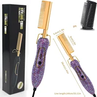OEM/ODM Rhinestone New Hair Straightener  Comb Crystal Hotcomb Nano Titanium 500 Degrees Electric Bling Hot Comb 1