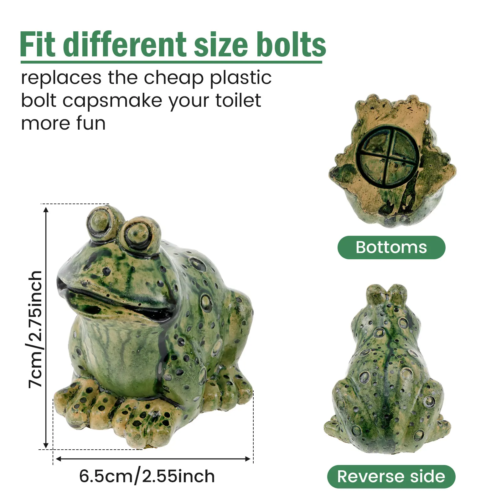 2Pcs Toilet Bolt Covers Ceramic Toilet Bolt Caps Frog/Fish/Tortoise Covers Decorative Caps for Bathroom
