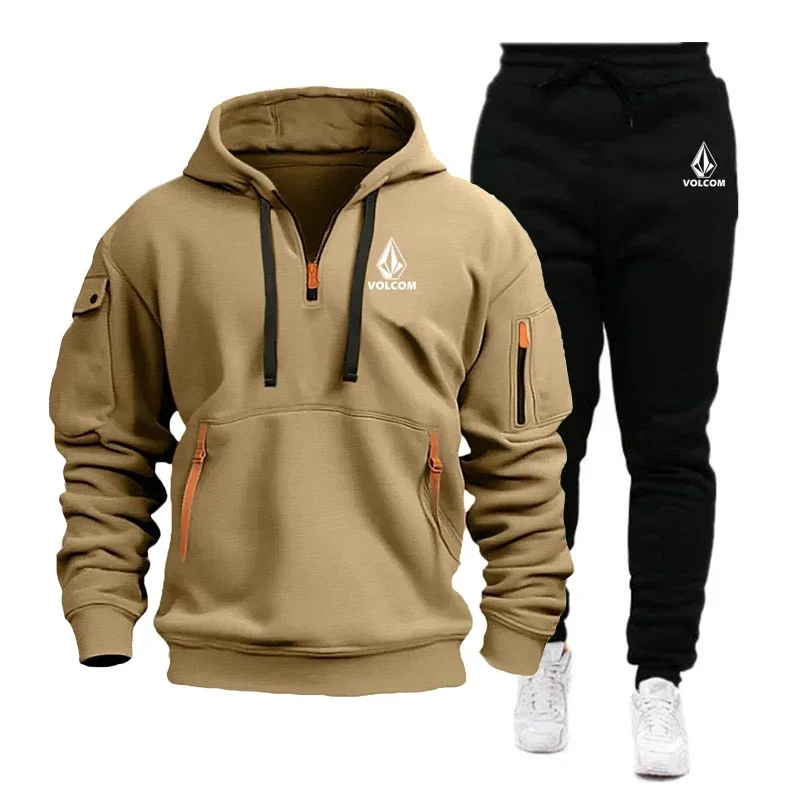 men's new autumn and winter multi pocket sports suits, outdoor fashion hooded half zip sports sweaters and jogging pants Men's New Autumn and Winter Multi-pocket Sports Suits, Outdoor Fashion Hooded Half-zip Sports Sweaters and Jogging Pants 3