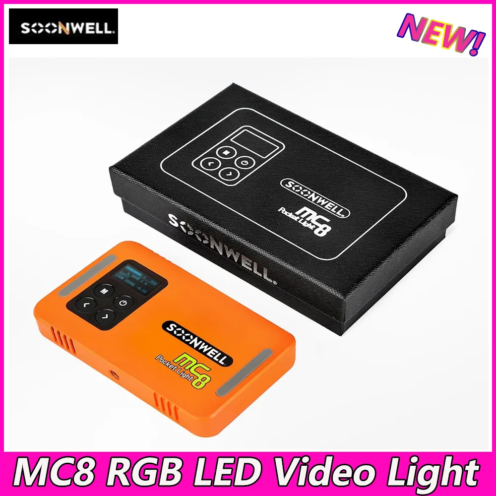 Soonwell RGB LED 비디오 조명 사진 필 라이트, 패널 라이트, 사진 스튜디오 램프, 브이로그 라이브 스트리밍용, MC8, 2600-6000K, 8W