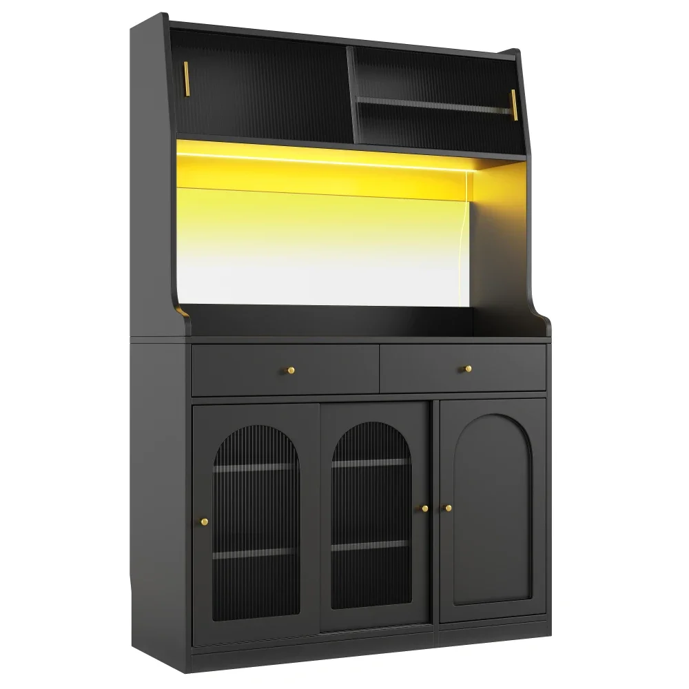 Multifunktionales modernes LED-Sideboard mit 2 Schubladen – variable helle Farben und verstellbaren Regalen, stilvoller Küchenschrank – Detail 15