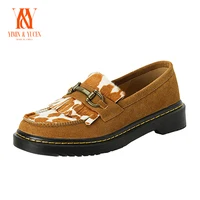 YIMIN & YUCEN 2024 New Four Seasons Deep-mouthed Women's Shoes Round Toe Low Heel Horse Hair Flat Loafer Shoes For Women L 1