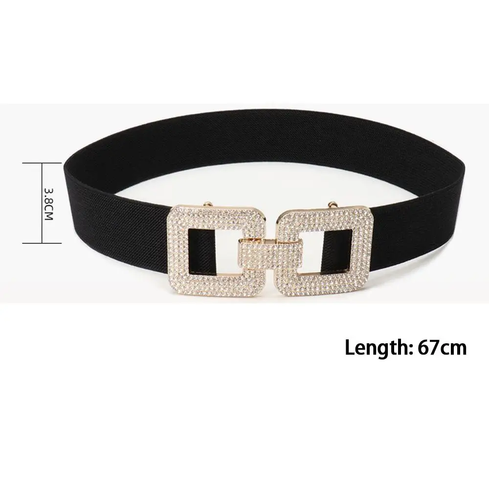 Exquisite Wide Stretch Waistband Solid Color Casual Waist Strap Rhinestone Buckle Waist Belts Clothing Decoration