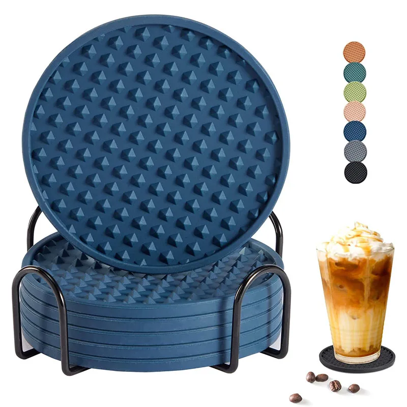 6PCS Silicone Coasters with Stand Tabletop Non-slip Drink Coasters Dishwasher-safe Heat-resistant