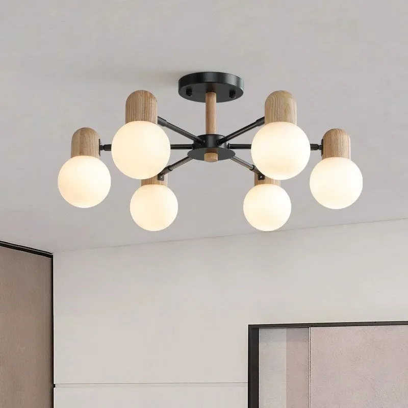 

Nordic Wooden Ceiling Light LED Multihead Milk White Indoor Decorative Lamp For Bedroom Living Room Dining Room Lighting Fixture
