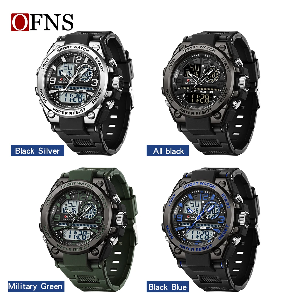 OFNS Hot sale Top Men's Watches 5ATM Waterproof G Style Outdoor Military Sport Wristwatch Quartz Watch for Men LED Digital Clock 4