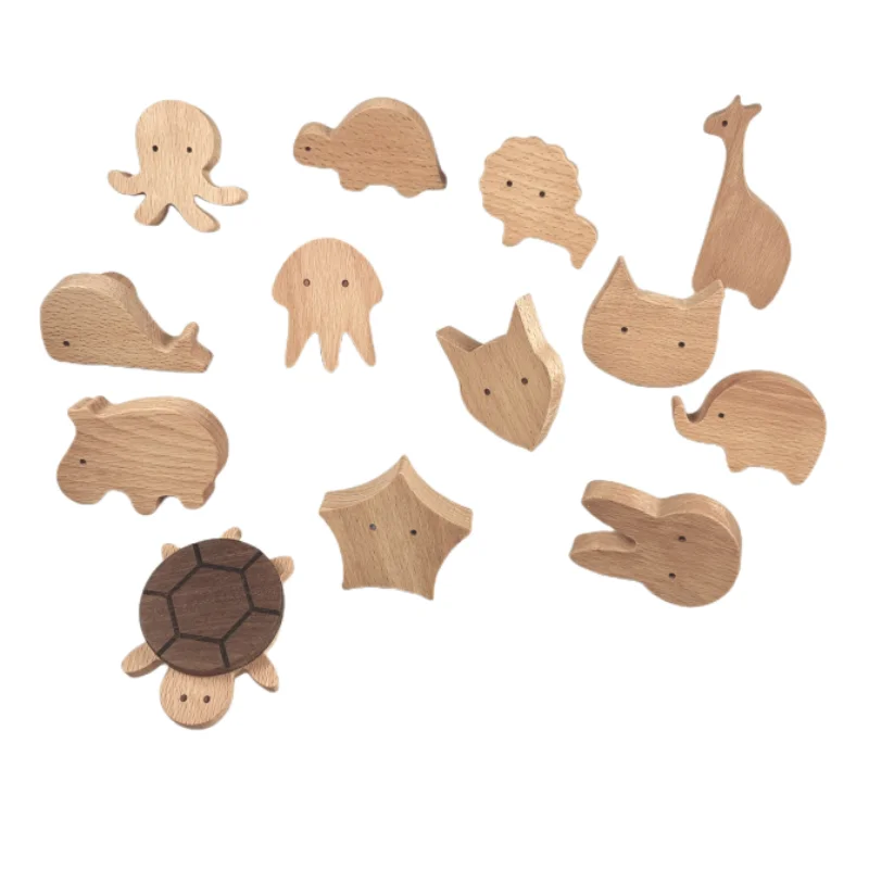 Wooden Animal Cabinet Handles Wood Cloud Hooks Furniture Handles for Cabinets and Drawers Door Knobs Kitchen Wardrobe Door Pulls