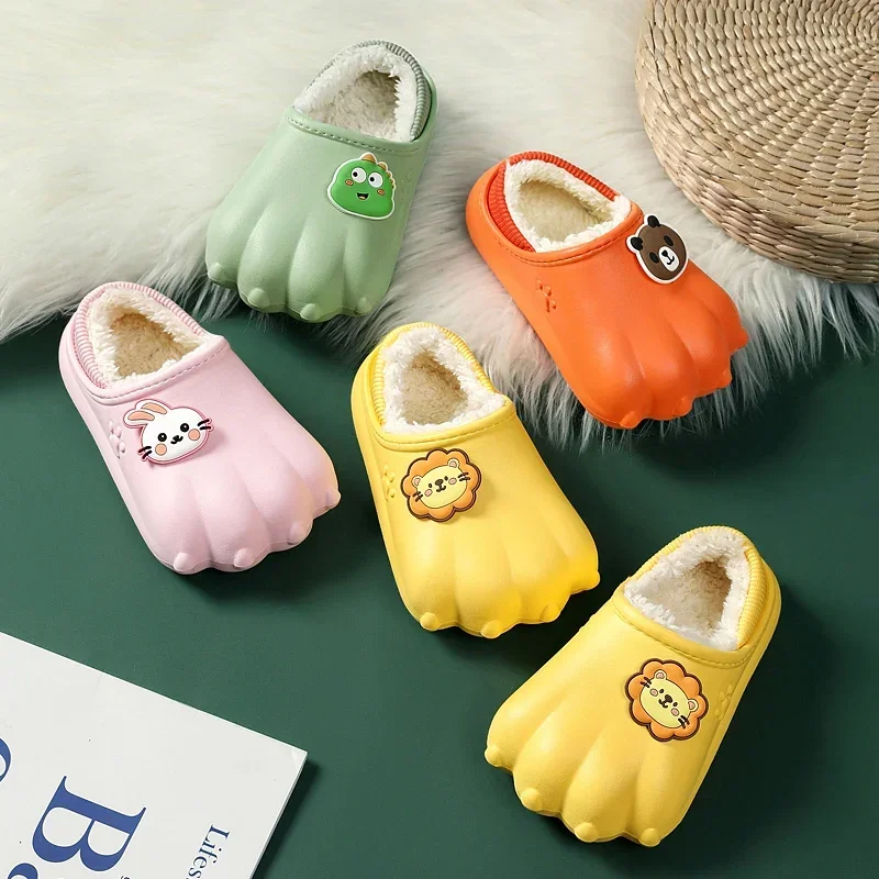 

fashion Winter waterproofing Children's cotton slippers Lovely At home little girls shoes Add fleece boys shoes warm inner shoes