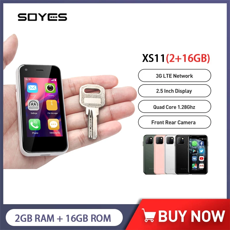 

SOYES XS11 Supper Mini Smartphone Android 8.1 Quad Core 2GB+16GB 2.0MP 1000mAh Dual SIM WCDMA 3G Small Pocket Cell Phone Use All