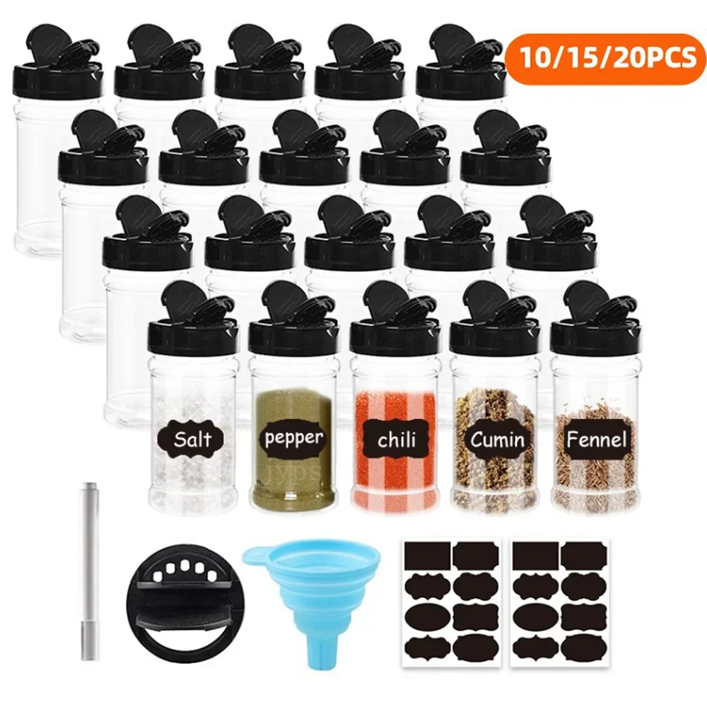 4/10/15/20pcs Spice Jars with Labels Plastic Transparent Spice Bottle Containers for Pepper Salt Cocina Kitchen Jar spices bottle,seasoning jar