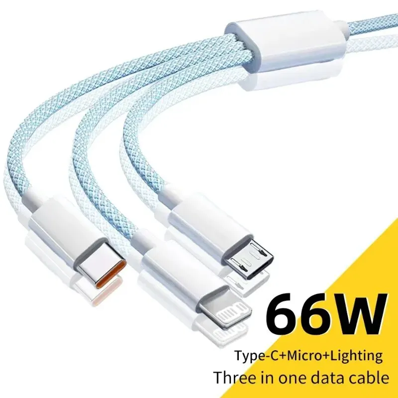 รูปสินค้า สายชาร์จ USB-C 3 in 1 ชาร์จเร็ว 66W ใช้ได้กับทุกแบรนด์