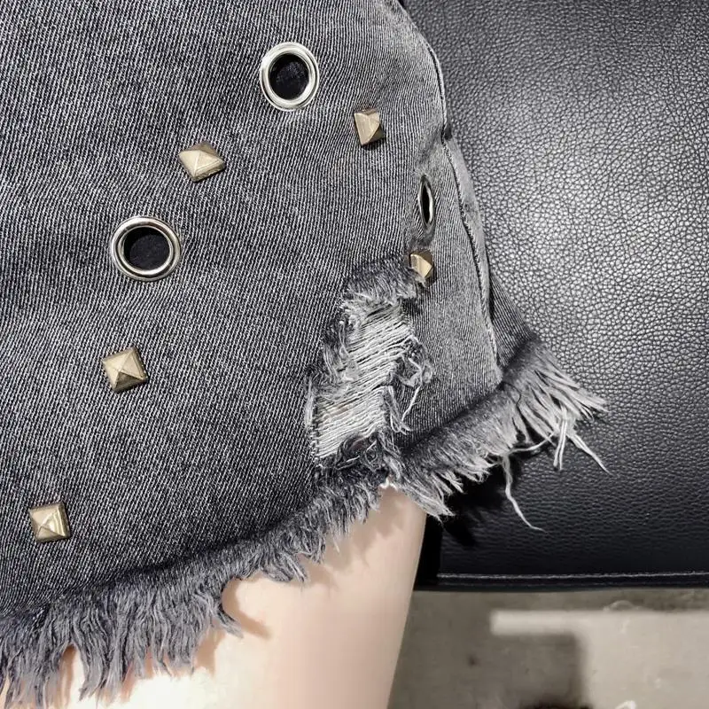 Women's Shorts Punk Short Pants for Woman To Wear Wide Denim with Waist Pocket Ripped Jeans Clothing Outdoor Offer Free Shipping