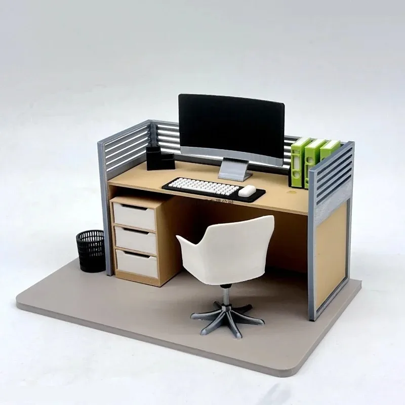 Realistic Office Scene Miniature Set - Filing Cabinet, Desk, and Chair