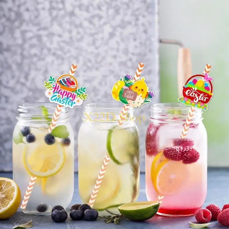 X22D Pack Of 24 Stripe Paper Disposable Straw Drinking Straw for Birthday Party Use