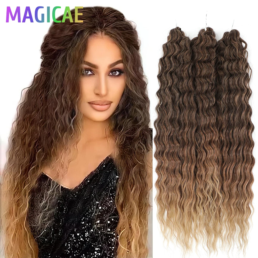 3Pcs 300Grams Crochet Braids Ombre Grey 24Inch Ariel Deep Wate Piano Blond Curly High Temeprature Bio Protein Synthetic Hair 6
