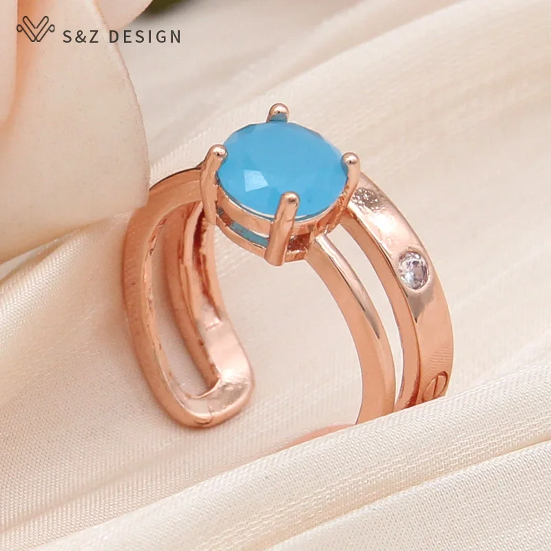 S&Z DESIGN New Fashion Elegant 585 Rose Gold Color Round Cubic Zirconia Adjustable Rings For Women Wedding Jewelry Gift