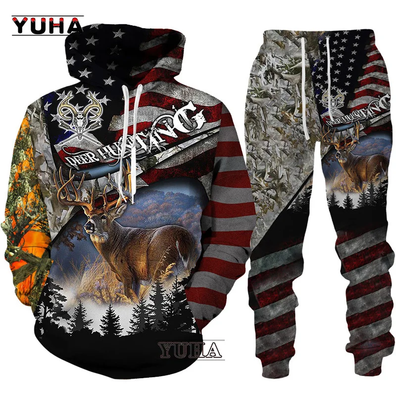 Casual Camouflage Hunting Animal Wild Deer 3D Hoodie Sweatshirt / Men's Tracksuit 2 Piece Set Sportwear Men Clothing Suit