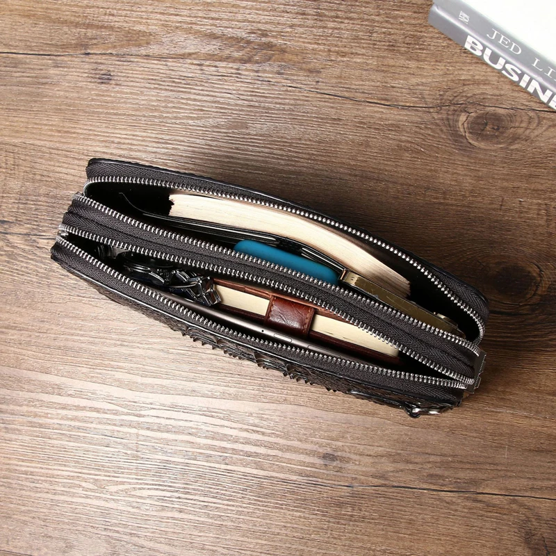 Crocodile pattern cowhide leather bag men's briefcase High-quality real leather envelope clutch bag Large capacity men's bag