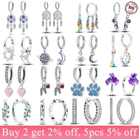 Hot 60 Styles Sterling Silver 925 Star Moon Heart Shaped Drop Earrings Feather Hopps for Women Wedding Fine S925 Jewelry Gifts 1