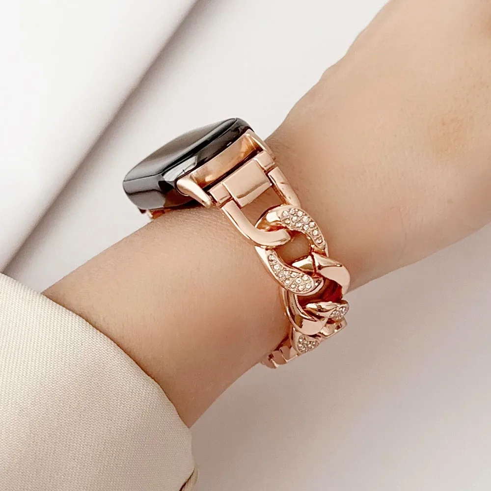 Silver Bling Luxury Metal Bracelet for Women - Dressy Chain Strap for Smart Bands