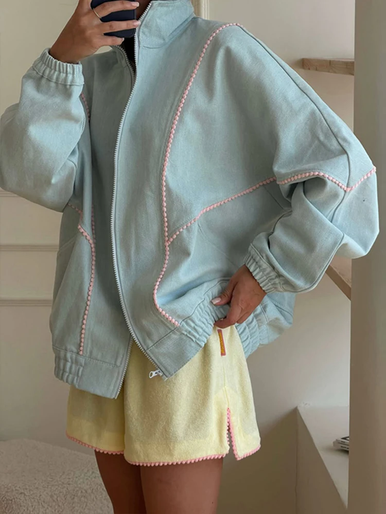 Casual Patchwork Stand Collar Coat With Zipper Details And Pockets For Fall Winter — photo 4