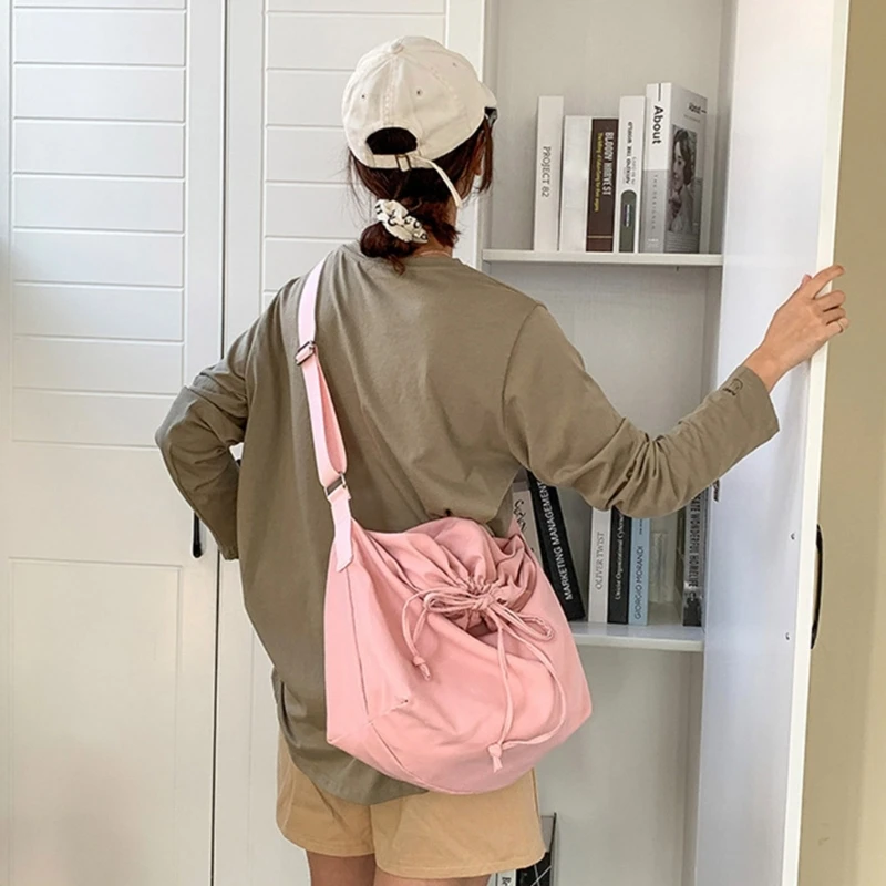 Women Bags All-matching Nylon Handbag Drawstring Shoulder Bag Large Capacity Crossbody Bag Simple Tote Bag