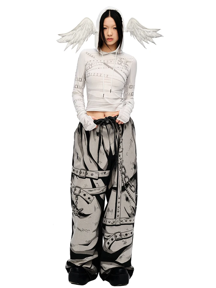 WINGS CFIERCE Angel Wing Wide-leg Pants PATCHWORK SWEATPANTS