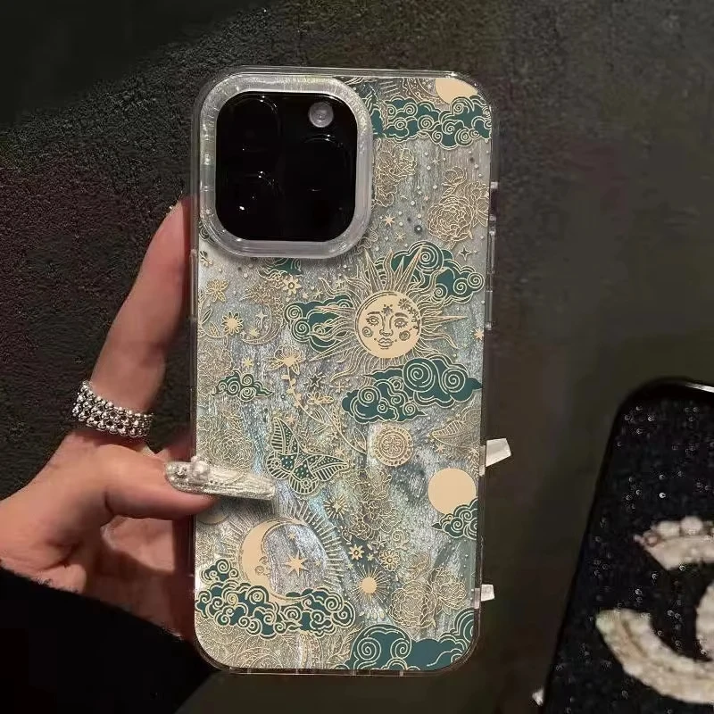 Retro Sun Moon Starry Sky Textured Phone Case