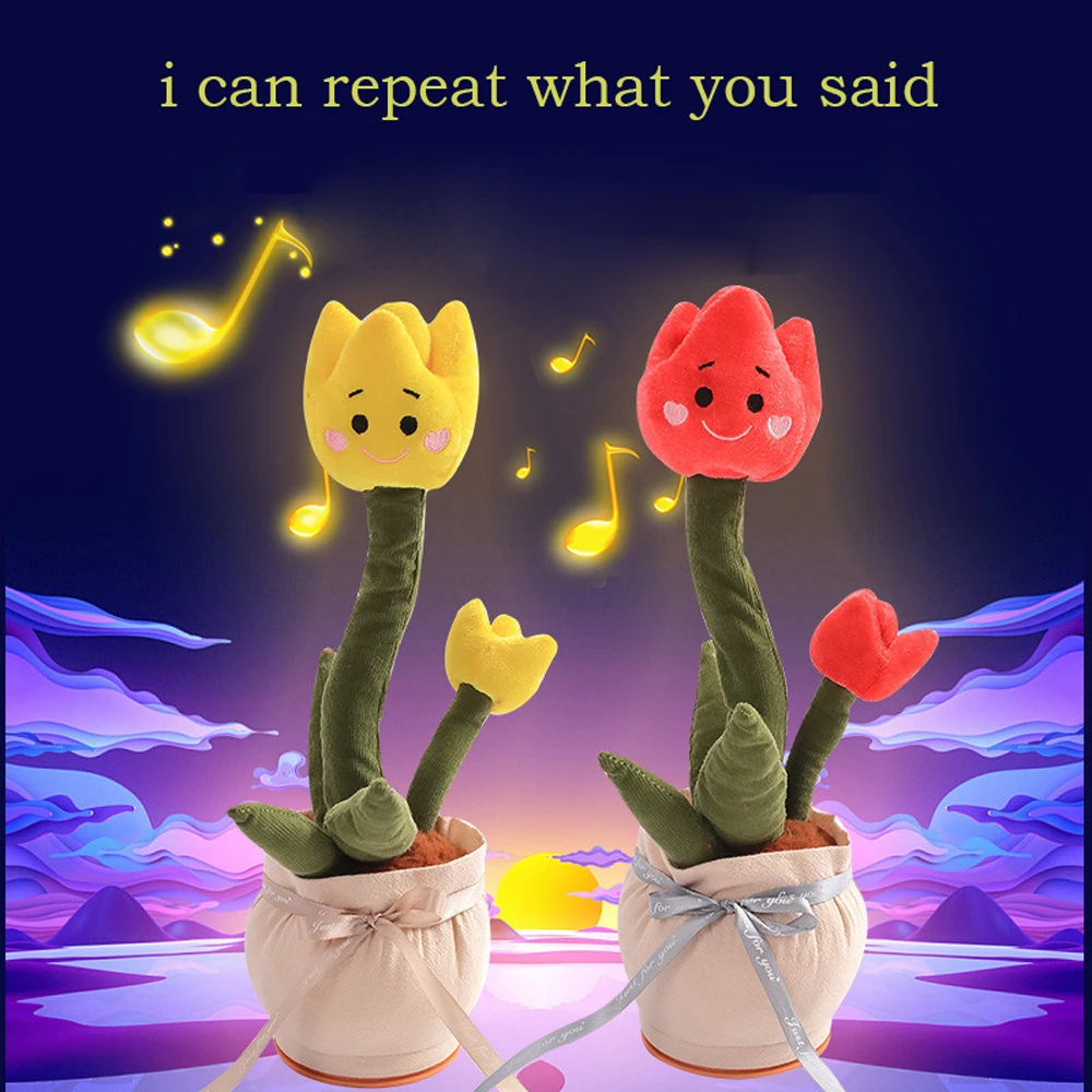 Romantic Dancing Tulip Toy Repeat Talking Electronic Plush Toys With 60